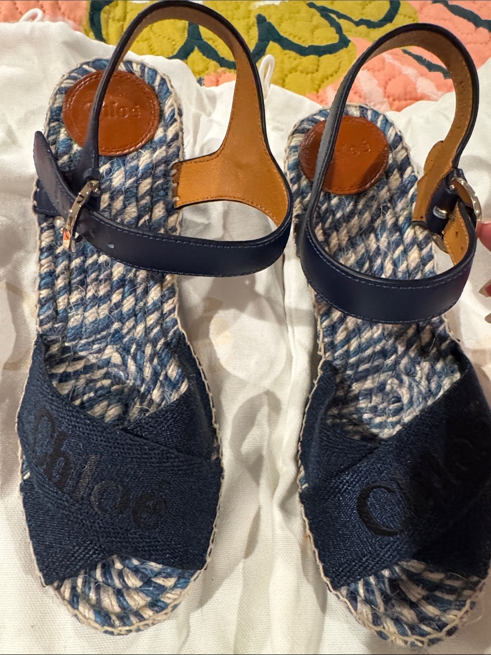 Chloé Navy Espadrille Slingback Sandals